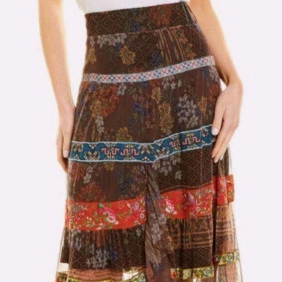 Johnny Was Wilhelmena Tiered Mesh Skirt multi colored XL - Picture 2 of 14